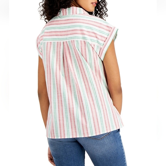 STYLE & CO Striped 100% Cotton Button Down Collared Top SIZE: PETITE LARGE - Picture 6 of 12